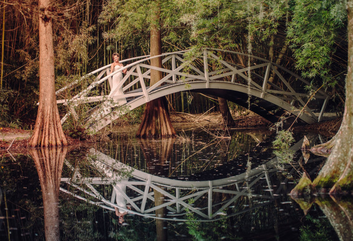 Bridal Portrait on Magnolia Plantation Bridge