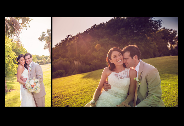 Bride and Groom sitting on the links