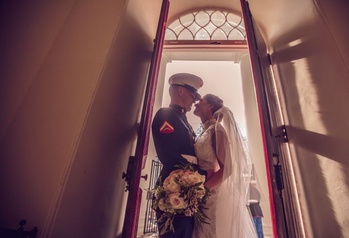 Bride and Groom in the Red Doors