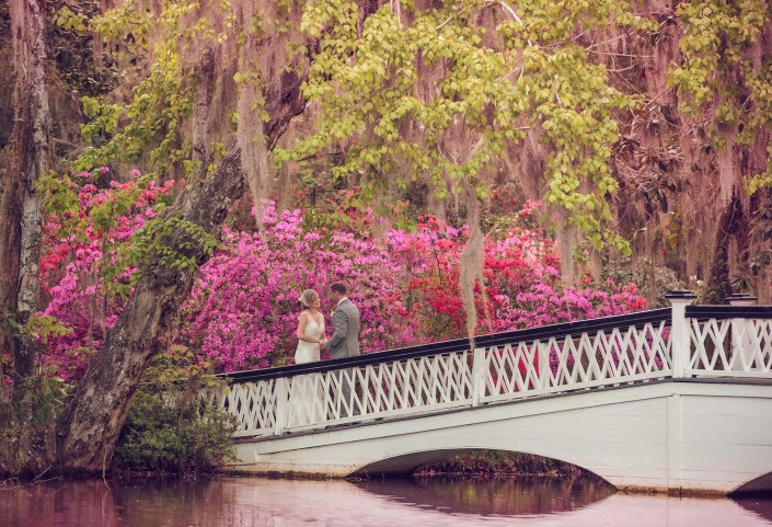 White bridge and azaleas