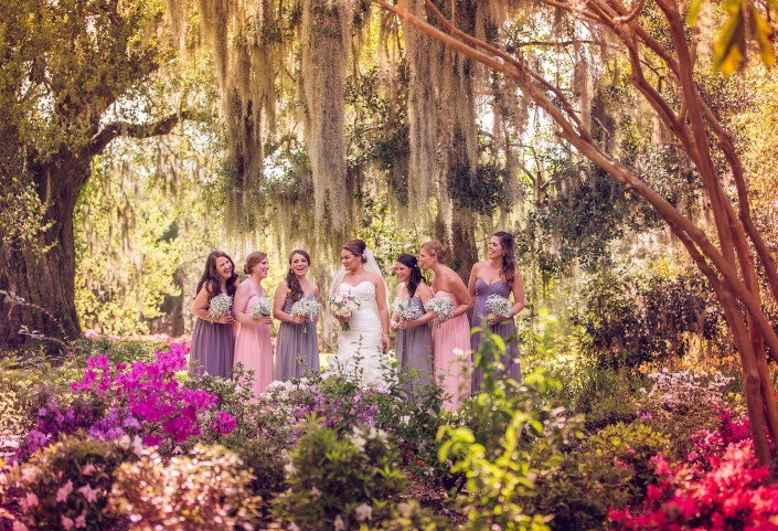 Bridesmaids in the flowers