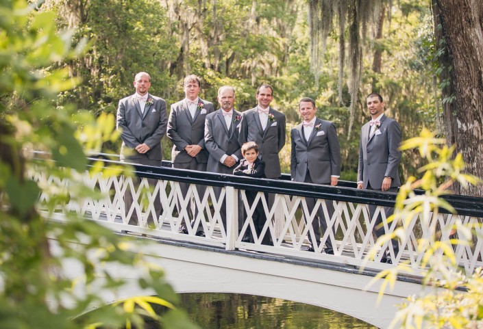 Groomsmen on the Magnolia Plantation White Bridge