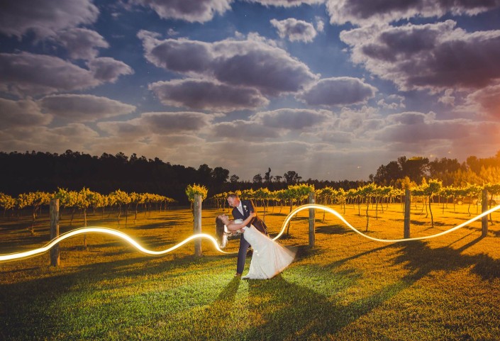 Bride and Groom Night shot in a vineyard