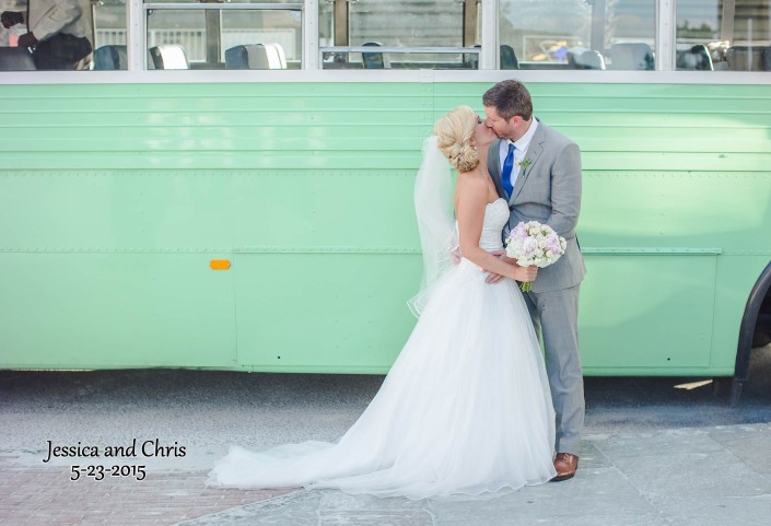 Vintage Wedding Bus Bride and Groom