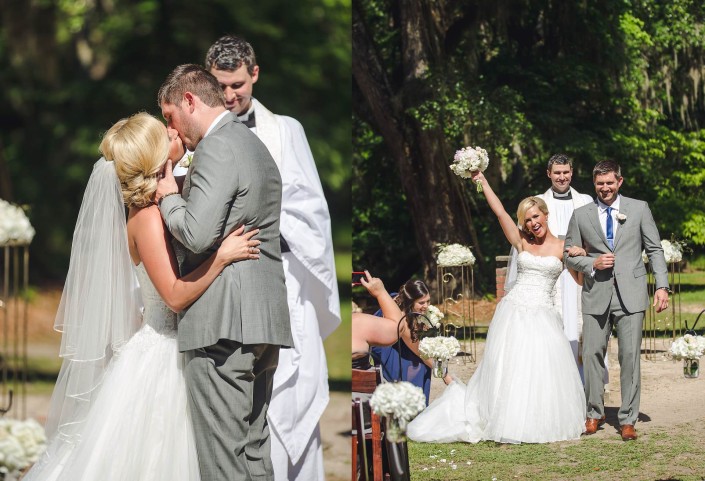 Bride and Groom Kiss Old Sheldon Church