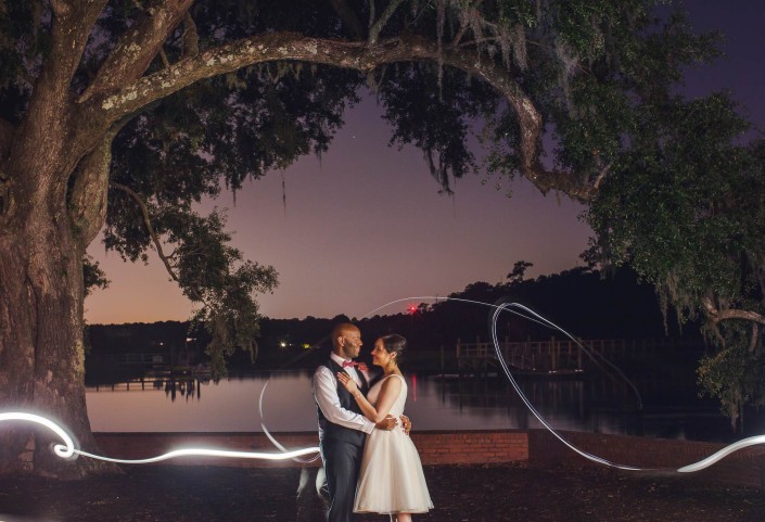 Dunes West Night Shot Bride and Groom