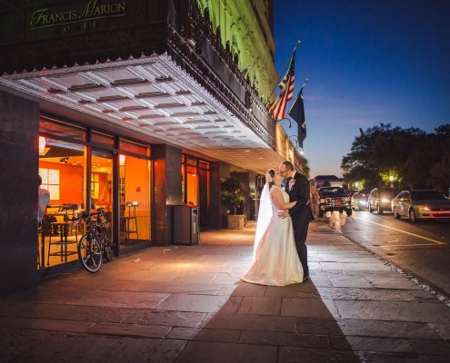 Francis Marion Hotel Wedding portrait night shot