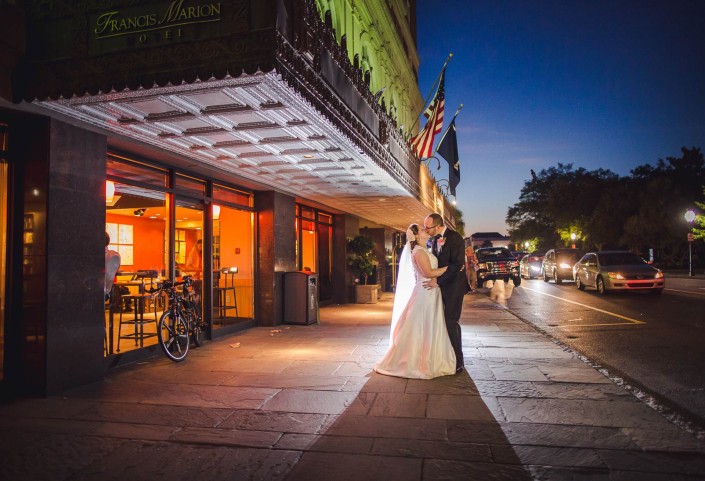 Francis Marion Hotel Wedding portrait night shot