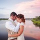 River Sunset with bride and groom wedding portrait