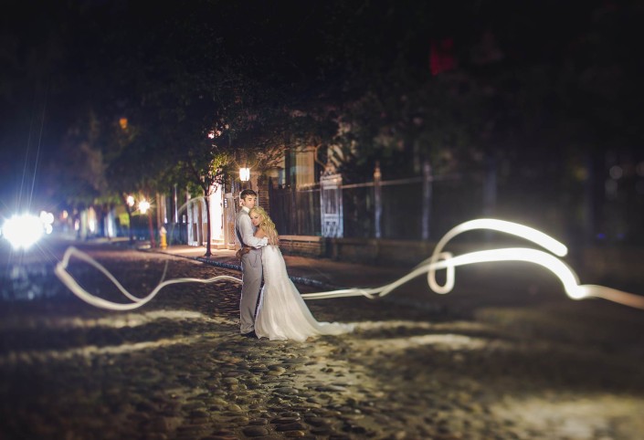 downtown charleston night portrait wedding