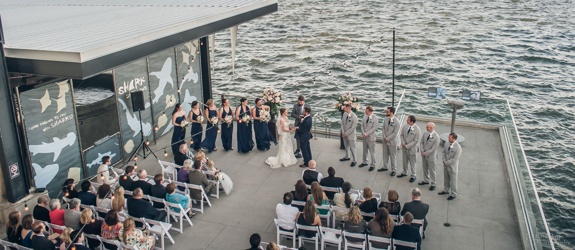 Bride and Groom Outside Aquarium