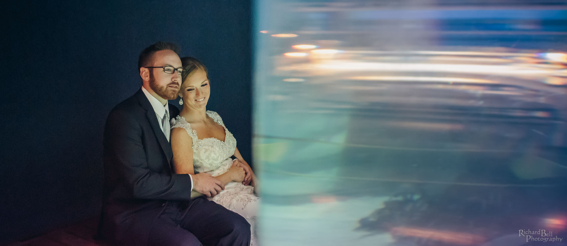 Bride and Groom at fish tank