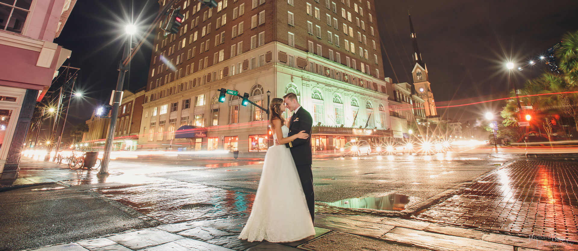 Bride and Groom outside Francis Marion